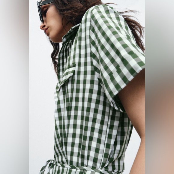 Zara GINGHAM CHECK SHIRT DRESS ZW COLLECTION - Picture 6 of 8